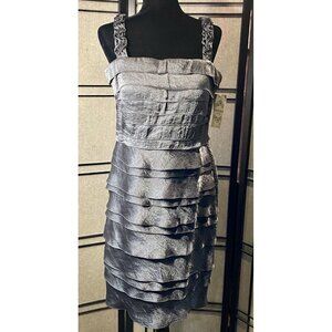 Sangria Silver Metallic Petite Size 14 Dress Formal Lined Fitted Tank Straps